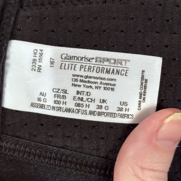 Glamorise- Elite Performance Adjustable Wirefree Sport Bra #1167 Black Gray, 38H - Picture 3 of 14